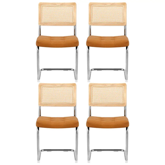 Dining Chairs Set of 4 Pu Leather Rattan Cantilever Brown