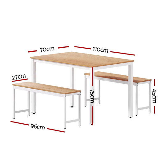 Dining Table and Chairs Set 3pcs Metal Desk Bench Sets Kitchen Furniture
