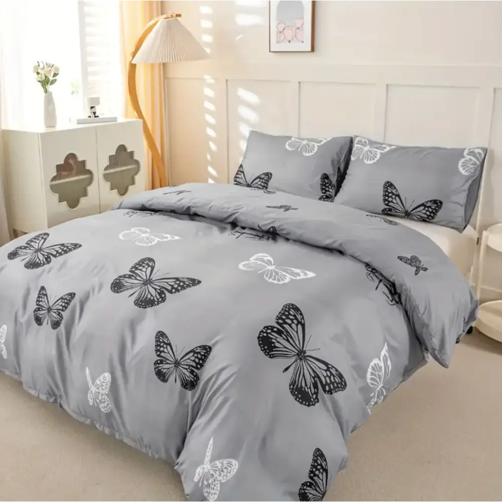 Dreamfields - Mono Papilio Quilt Cover Set - (3pcs Double Size)