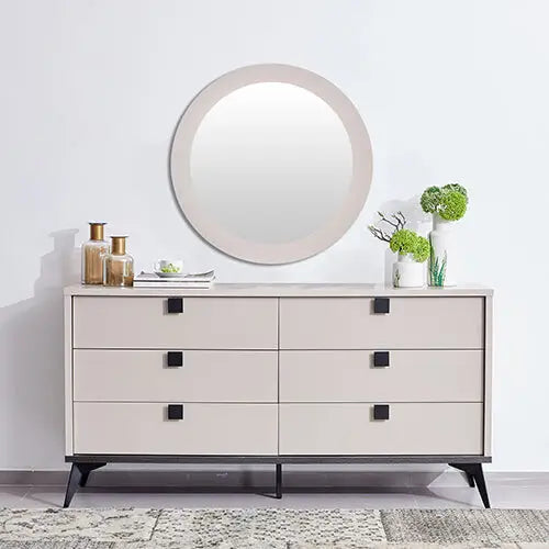 Dressing Chest with 6 Storage Drawers Mdf Mirror Combination of Champagne and Black Colour