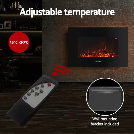 Electric Fireplace Fire Heater 2000w Black