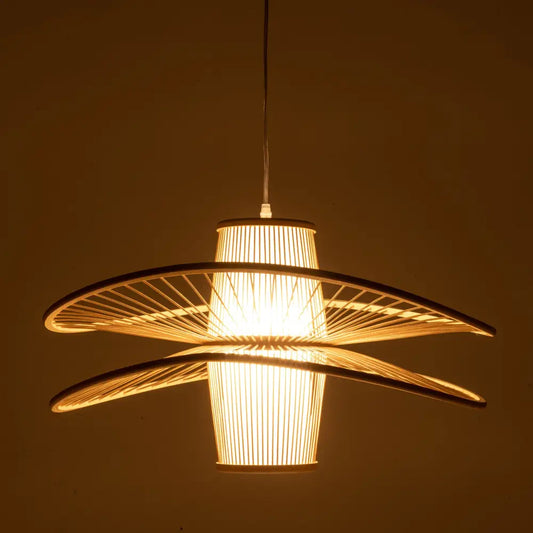 Elysian Breeze Double Natural Hand-woven Bamboo Wide Pendant Lamp Light