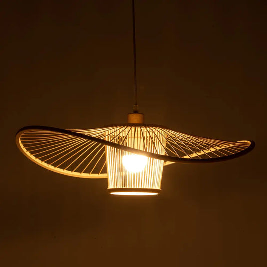 Elysian Breeze Natural Hand-woven Bamboo Wide Brim Pendant Lamp