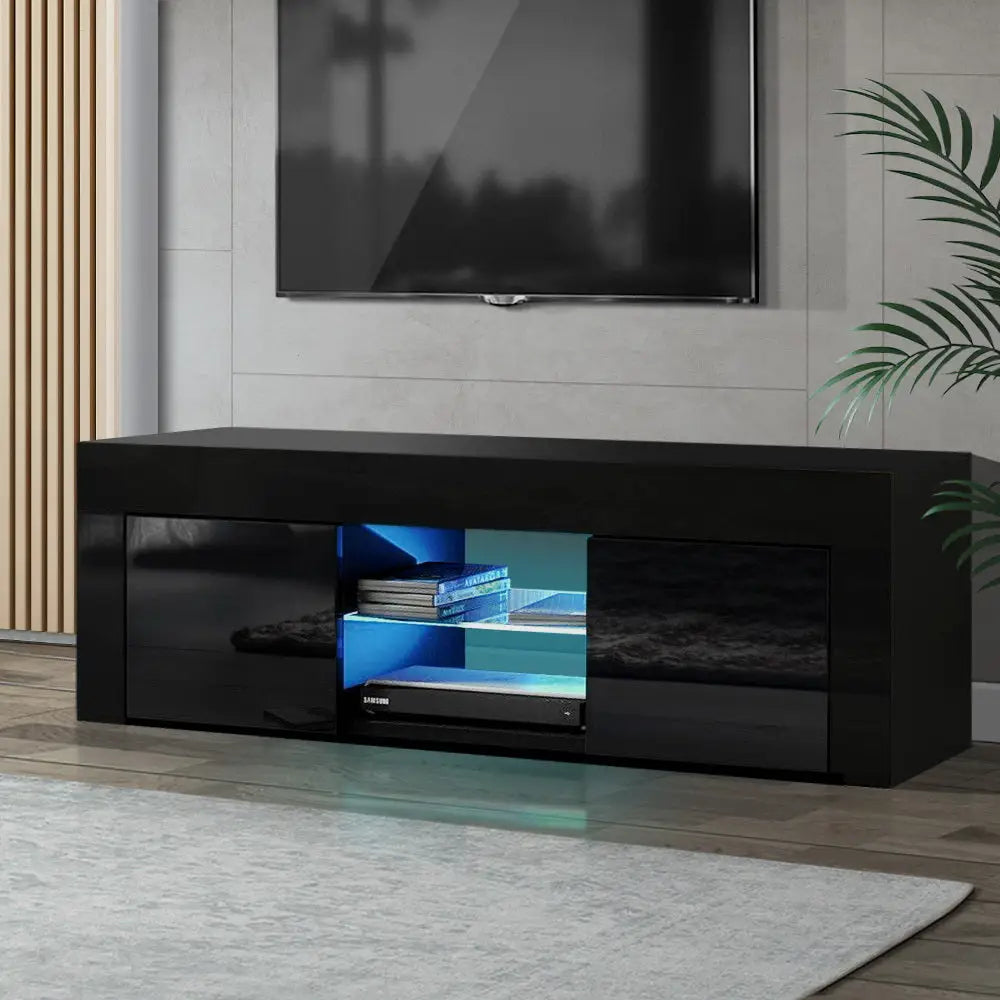 Entertainment Unit Tv Cabinet Led 130cm Black Angus
