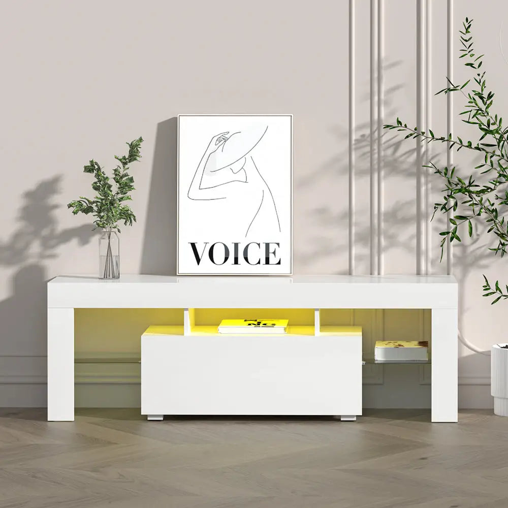Entertainment Unit Tv Cabinet Led 130cm White Elo