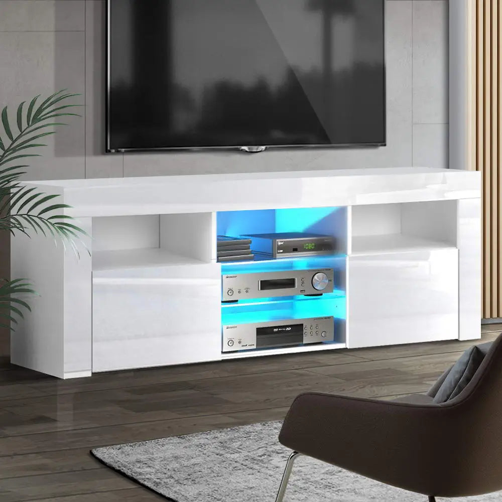 Entertainment Unit Tv Cabinet Led 160cm White Bobi