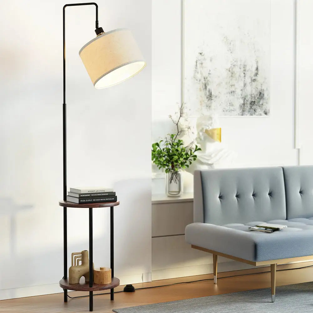 Floor Lamp 2 Tier Shelf Storage Led Light Stand Home Room Adjustable Head