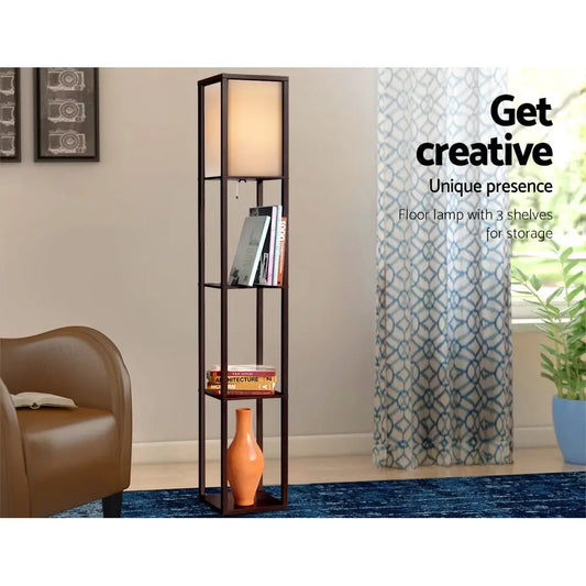 Floor Lamp 3 Tier Shelf Storage Led Light Stand Home Room Vintage Brown | Dark Brown Metal Floor Lamp