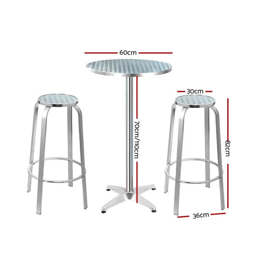 Gardeon 3-piece Outdoor Bar Set Bistro Table Stools Adjustable Round Cafe