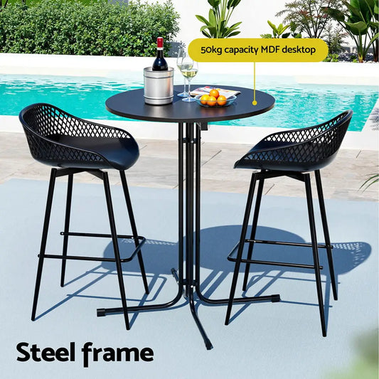 Gardeon 3pc Outdoor Bar Set Stools Dining Chairs Table Patio Furniture Bistro Black