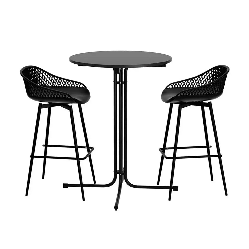 Gardeon 3pc Outdoor Bar Set Stools Dining Chairs Table Patio Furniture Bistro Black