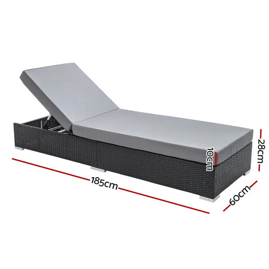 Gardeon 3pc Sun Lounge Wicker Lounger Outdoor Furniture Day Bed Rattan Garden