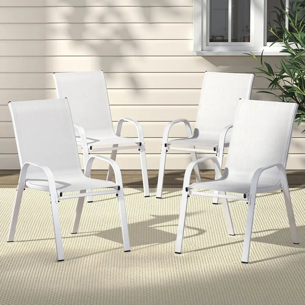 Gardeon 4pc Outdoor Dining Chairs Stackable Lounge Chair Patio Furniture White