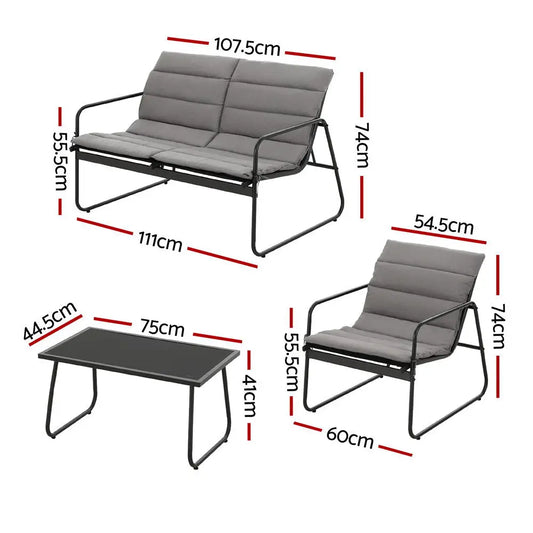 Gardeon 4pcs Outdoor Sofa Set Table and Chairs Cushion Textilene Patio Furniture