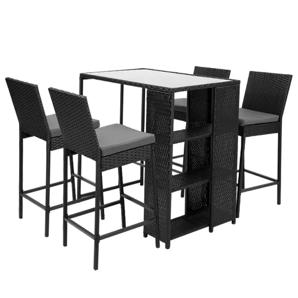 Gardeon 5-piece Outdoor Bar Set Patio Dining Chairs Wicker Table Stools