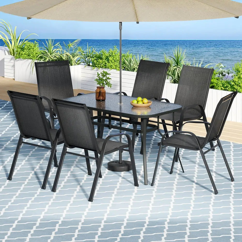 Gardeon 7pc Outdoor Dining Set Table and Chairs Patio Furniture Bistro Garden Black