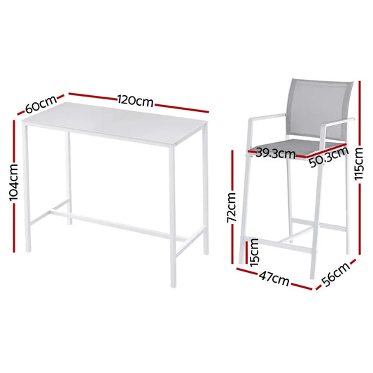 Gardeon 7pcs Outdoor Bar Set Stools Dining Chairs Table Patio Steel Bistro White