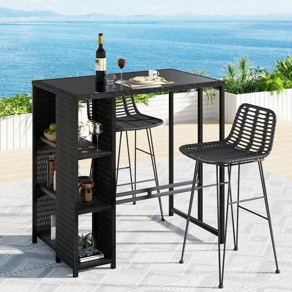 Gardeon Outdoor Bar Set Patio Furniture Dining Chairs Table and Wicker