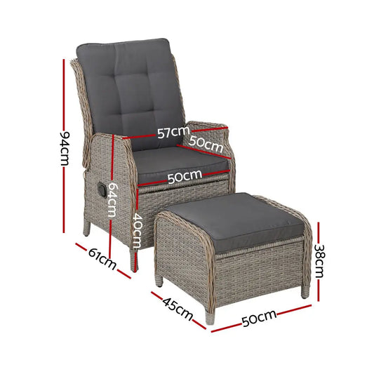 Gardeon Recliner Chair Sun Lounge Wicker Lounger Outdoor Furniture Patio Adjustable Grey