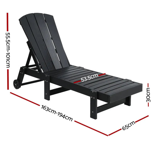 Gardeon Sun Lounge Beach Chair Hdpe Adirondack Lounger Patio Outdoor Furniture with Wheels Black