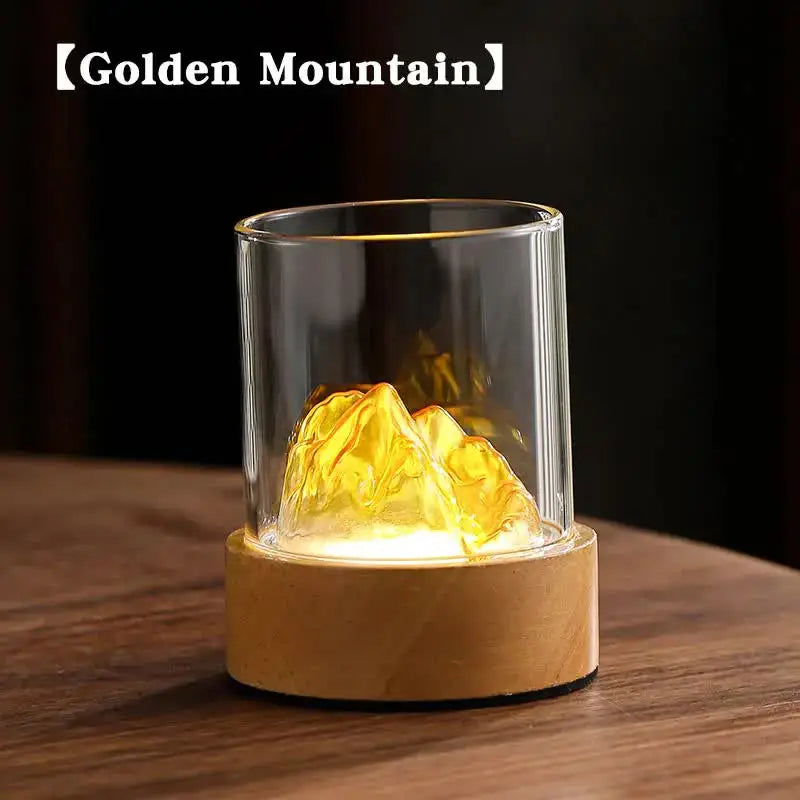 Golden Glass Mountain Ambient Night Light - Usb Rechargeable Touch Control Bedside Lamp - Adjustable 3-color