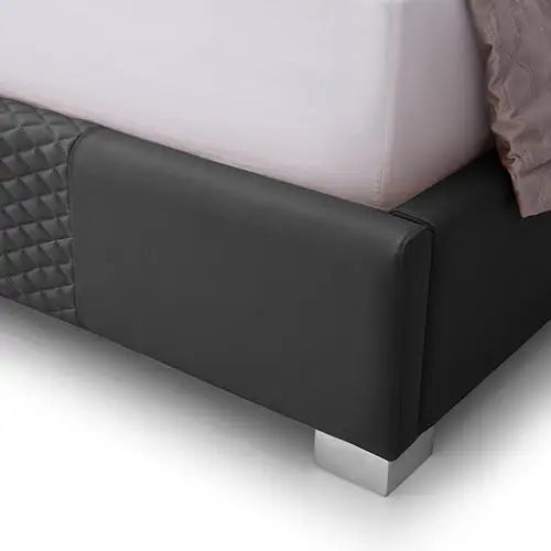 Halcyon Bed Frame Air Leather Padded Upholstery High Quality Slats Polished Stainless Steel Feet