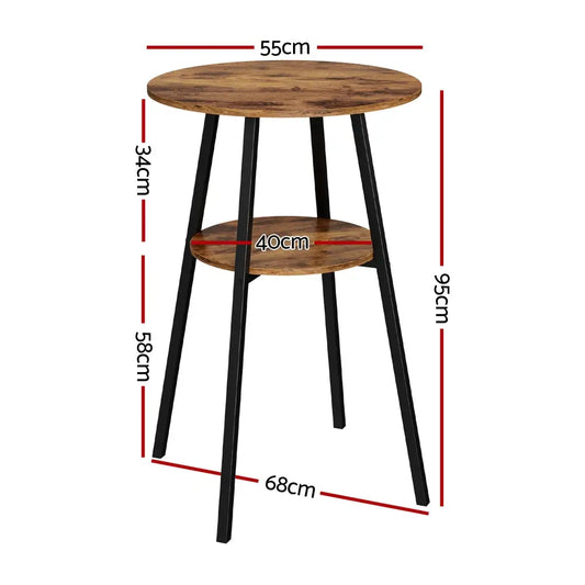 Industrial Bar Table with 2-tier Organizer Weather-resistant Mdf Top Steel Frame
