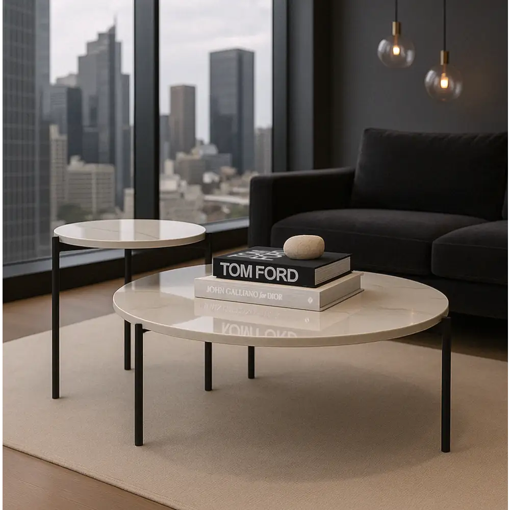 Interior Ave - Bianco Nested Coffee Table Set - White Marble Stone
