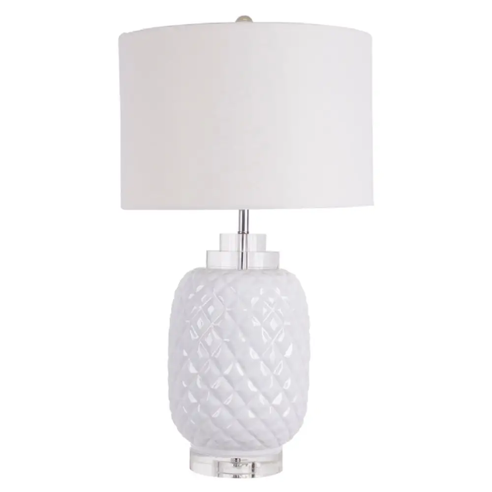 Island White Table Lamp Gloss Ceramic Bedside 67cm