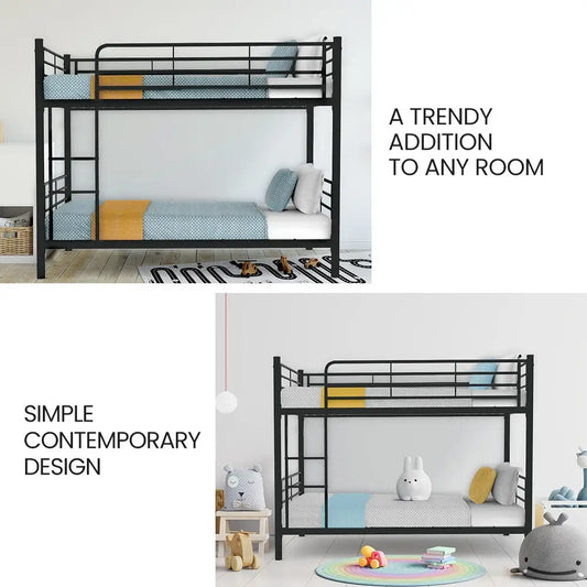 Kingston Slumber 2in1 King Single Metal Bunk Bed Frame with Modular Design Dark Matte Grey