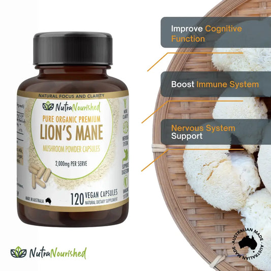 Lion’s Mane Mushroom Hericium Erinaceus (2,000mg) 120 Vegan Capsules | Brown Glass Bottle Black Cap