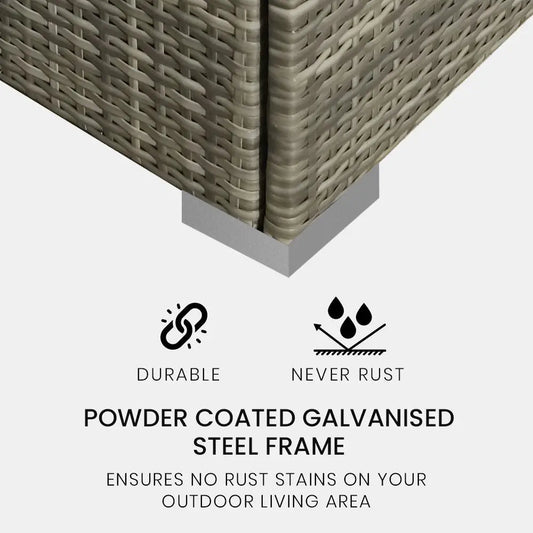 London Rattan 3 Seater Modular Outdoor Lounge Setting Incl. Ottoman Grey