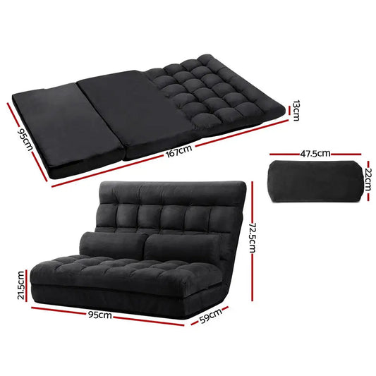 Lounge Sofa Bed 2-seater Charcoal Suede