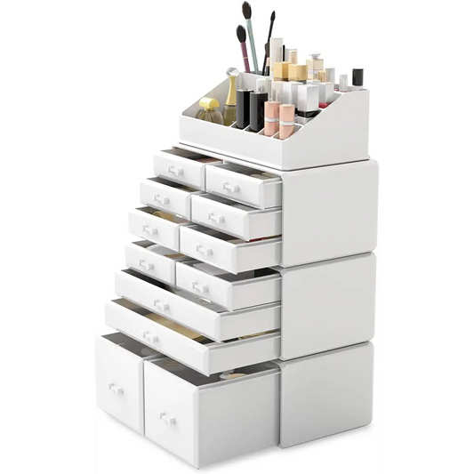 Makeup Cosmetic Organizer Storage with 12 Drawers Display Boxes (white) | White Plastic Makeup Organizer Multiple