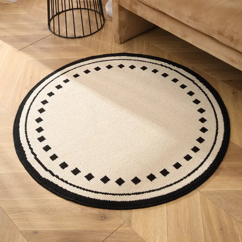 Meragh White Modern Round Area Rug with Geometric Black and Pattern