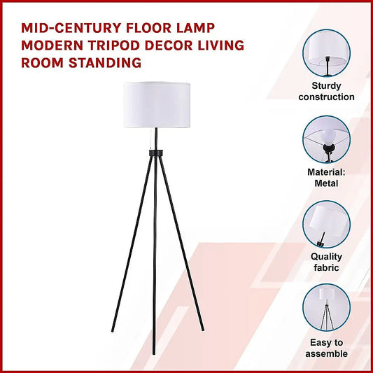 Mid-century Floor Lamp Modern Tripod Decor Living Room Standing
