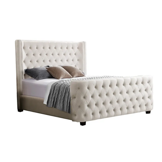 Milan Cream Velvet Tufted Headboard and End Board Bed Frame - Queen