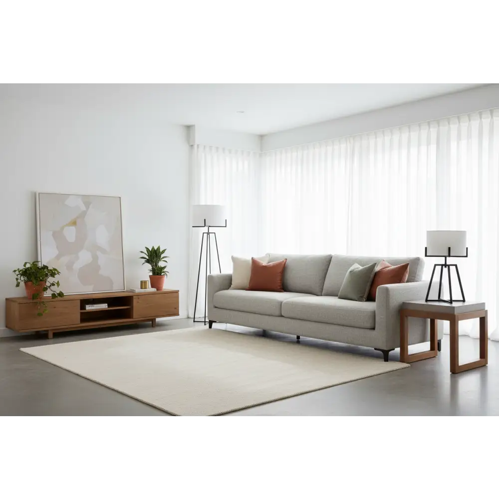 Modern Dimmable Floor Lamp + Table Desk W/ Linen Shade Scandi - Matte Black