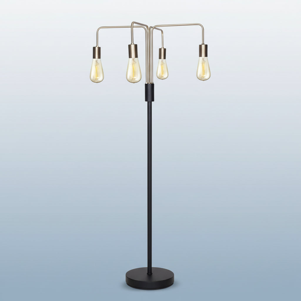 Modern Exposed Bulb 4-arm Industrial Light Floor Lamp