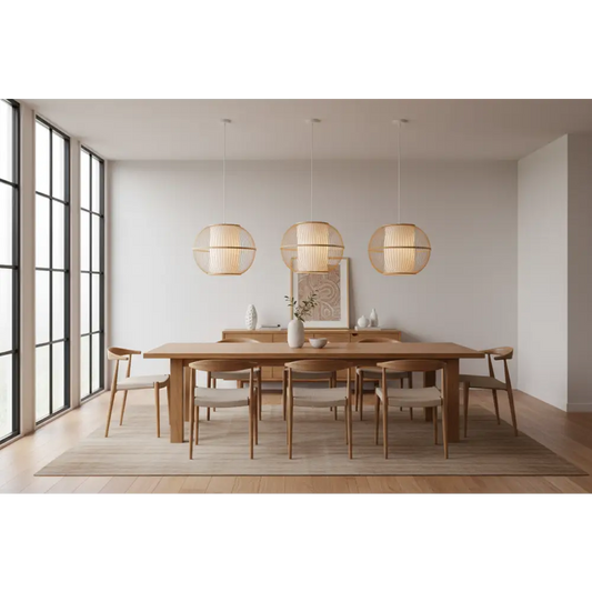 Natural Woven Bamboo Sphere Pendant Lamp Hanging Light Bell Shade Boho Tropical