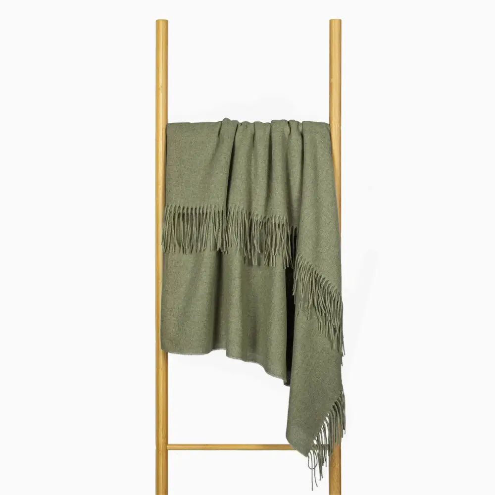 Paddington Throw - Fine Wool Blend - Olive | Olive Green Woolen Throw Blanket