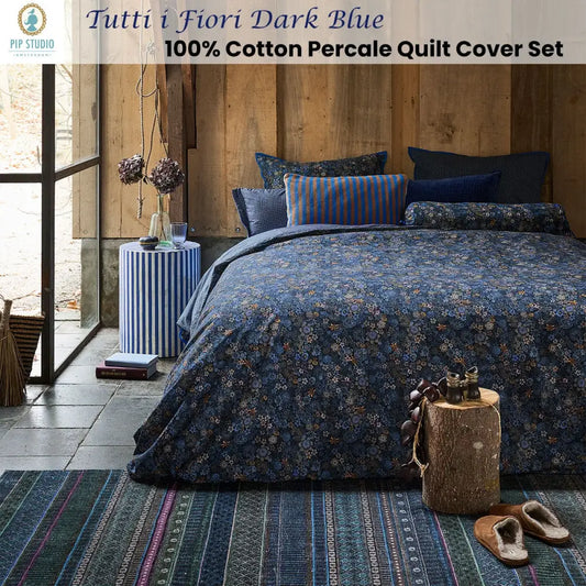 Pip Studio Tutti i Fiori Dark Blue Cotton Quilt Cover Set King