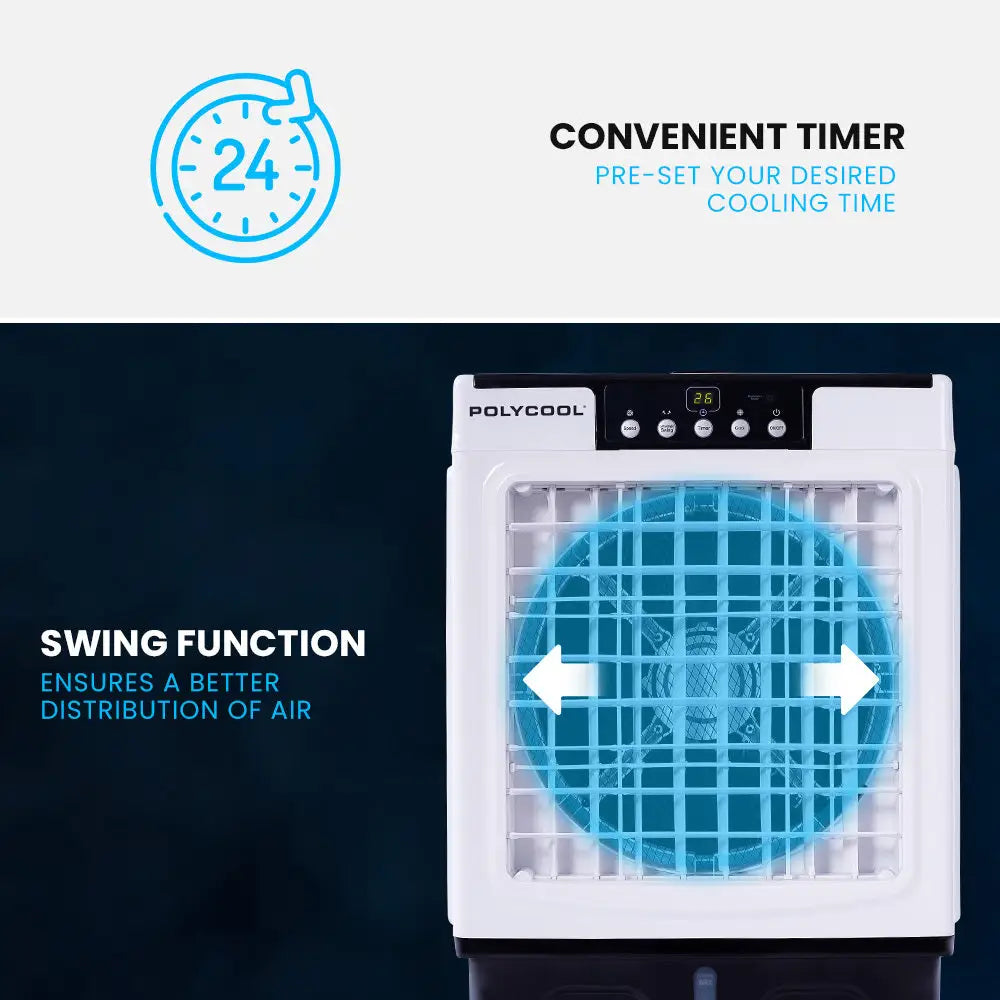 Polycool 45l 125w Evaporative Air Cooler Portable Industrial Fan Purifier Humidifier Remote Control