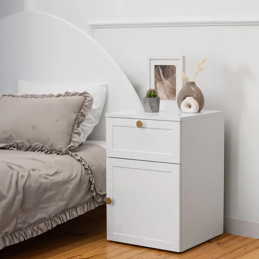 Porto Bedside Table - White - Hamptons - Round Brass
