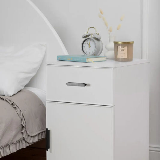 Porto Bedside Table - White - Slim - Oval Black