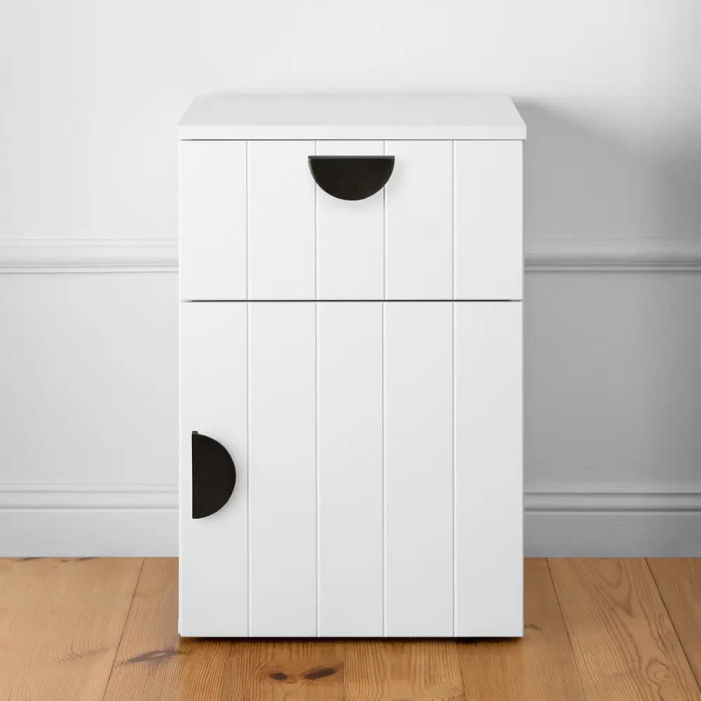 Porto Bedside Table - White - Vj Panel - Half Moon Black