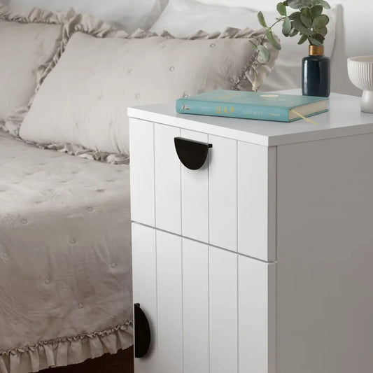 Porto Bedside Table - White - Vj Panel - Half Moon Black