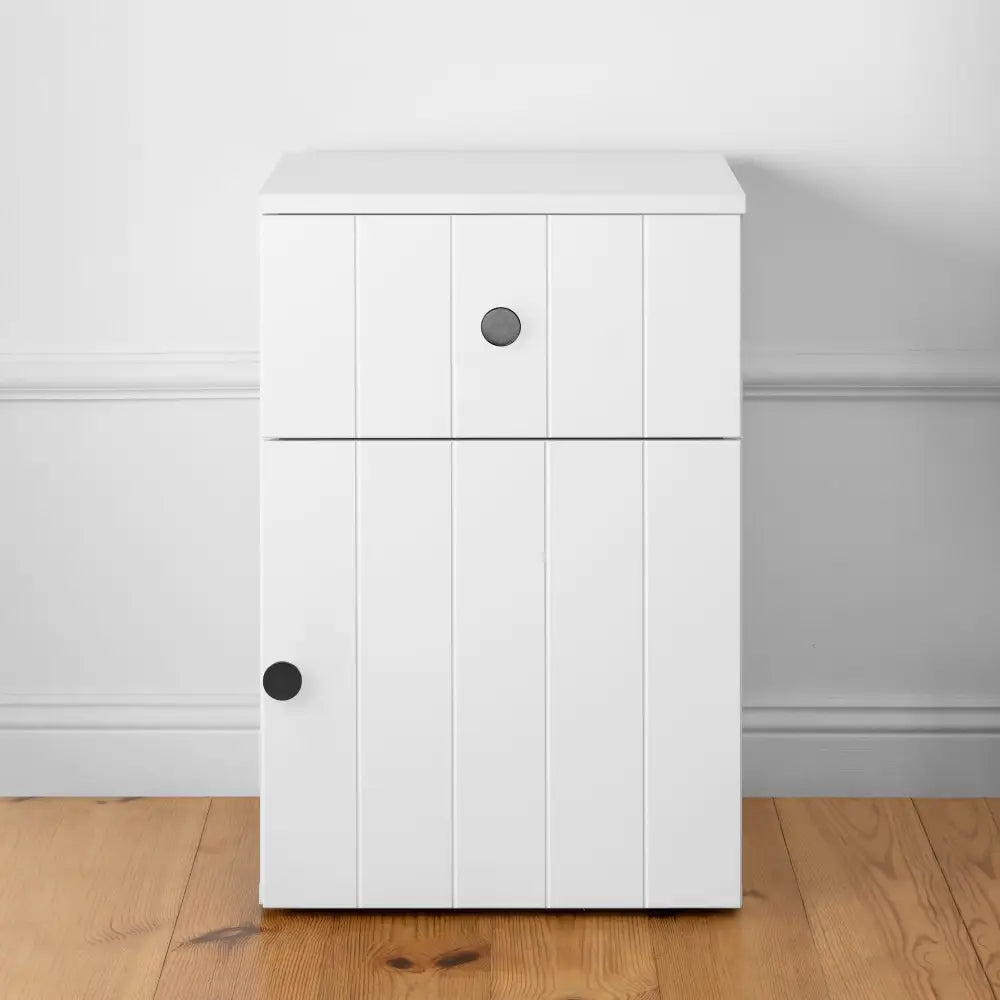 Porto Bedside Table - White - Vj Panel - Round Black