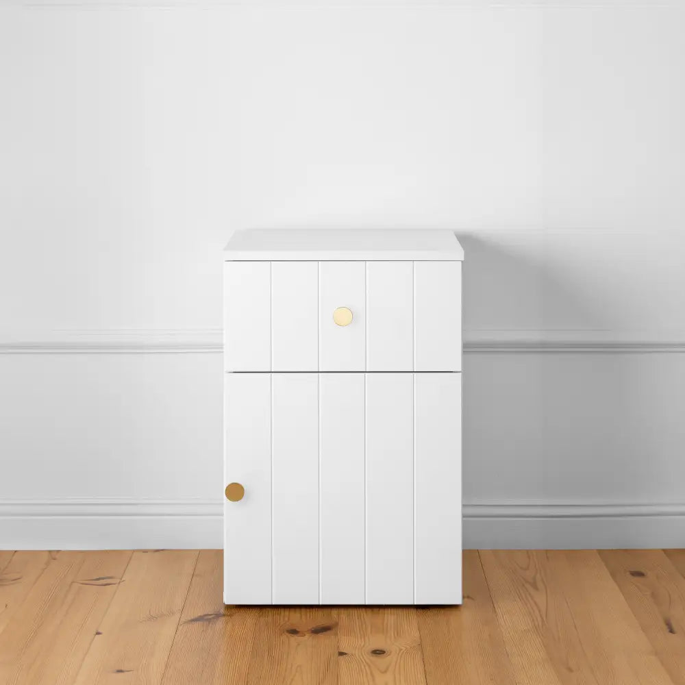 Porto Bedside Table - White - Vj Panel - Round Brass