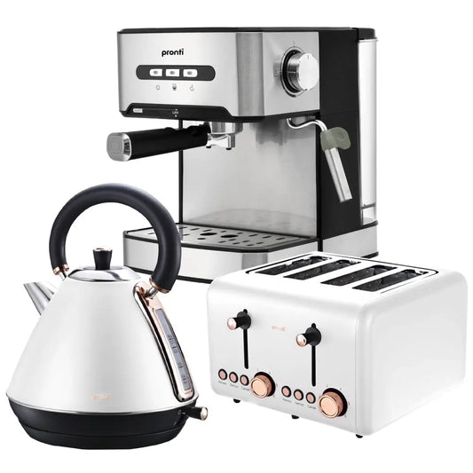 Pronti Toaster Kettle & Coffee Machine Breakfast Set - White